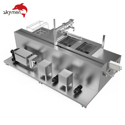 পিএলসি রোবোটিক আর্ম, হিটিং, ফিল্টারেশন এবং ড্রাইং সহ নির্ভুল যন্ত্রাংশের জন্য ৪-ট্যাঙ্ক স্বয়ংক্রিয় আল্ট্রাসনিক ক্লিনিং সিস্টেম